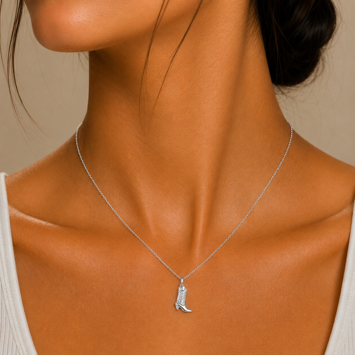 Cowboy Boot Necklace in Silver