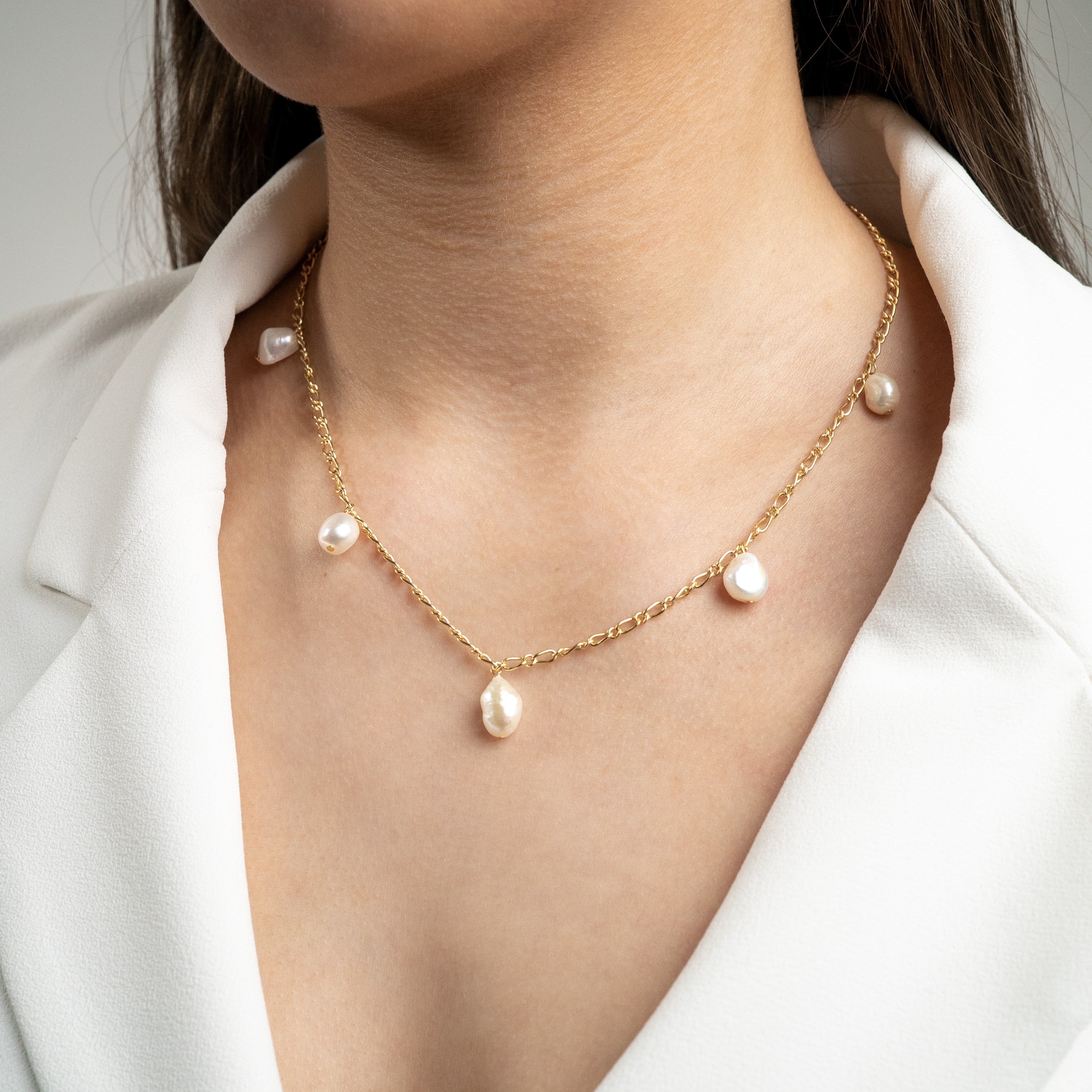 Cosmo Baroque Pearl Necklace Gold | Pearl Chain Necklace – Choko