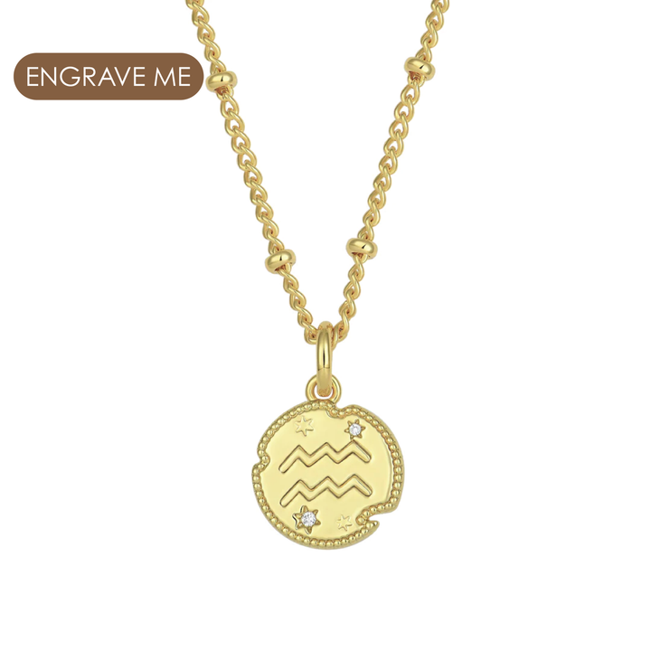Aquarius Zodiac Pendant Necklace Gold