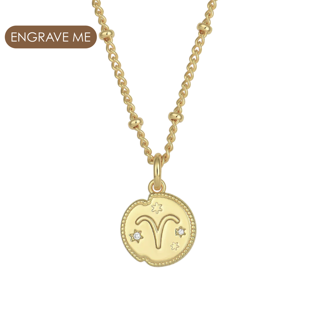 Aries Zodiac Pendant Necklace Gold