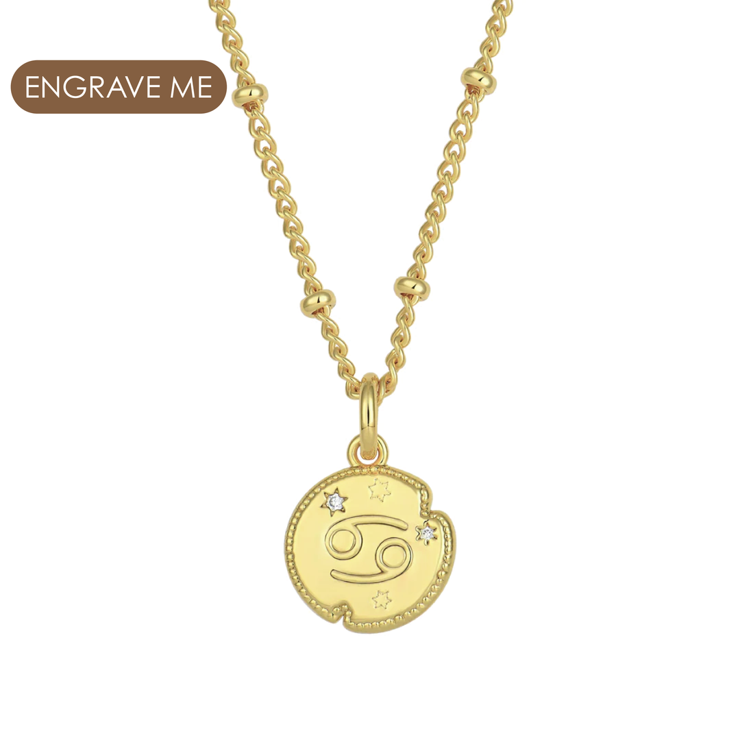 Cancer Zodiac Pendant Necklace Gold