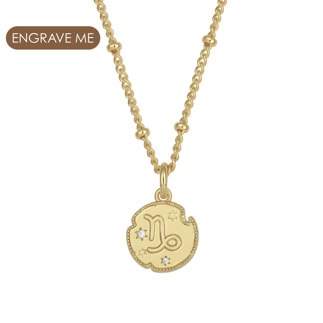 Capricorn Zodiac Pendant Necklace Gold