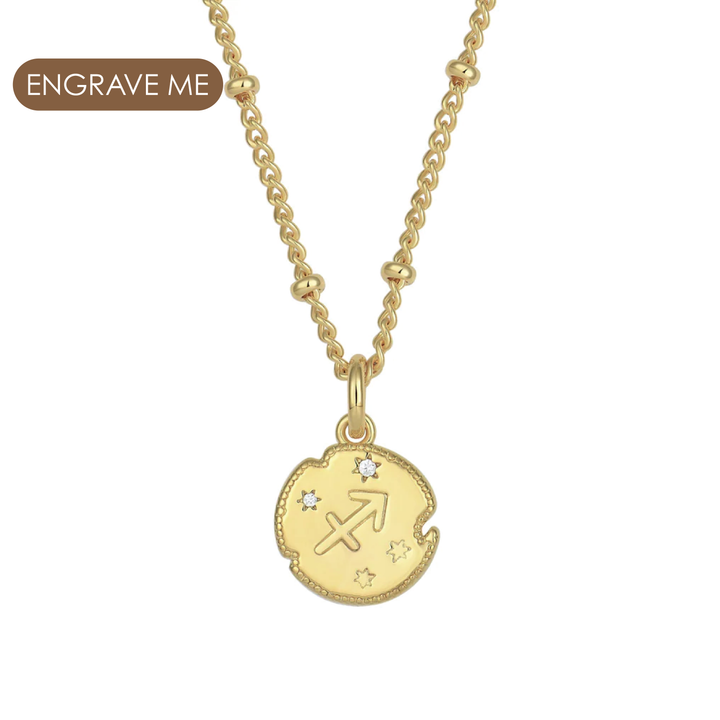 Sagittarius Zodiac Pendant Necklace Gold