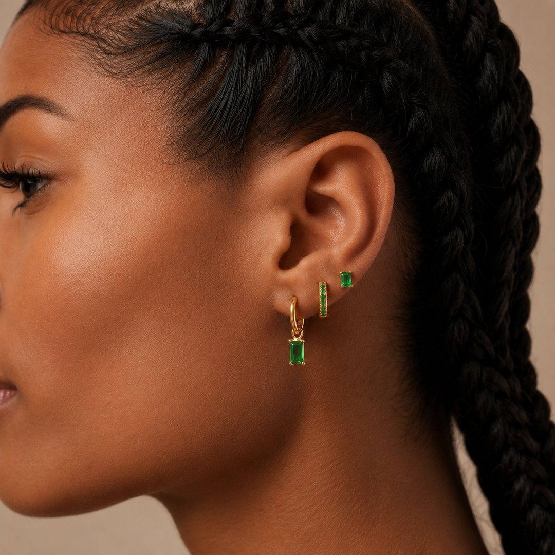 Green Earring Stack in Gold