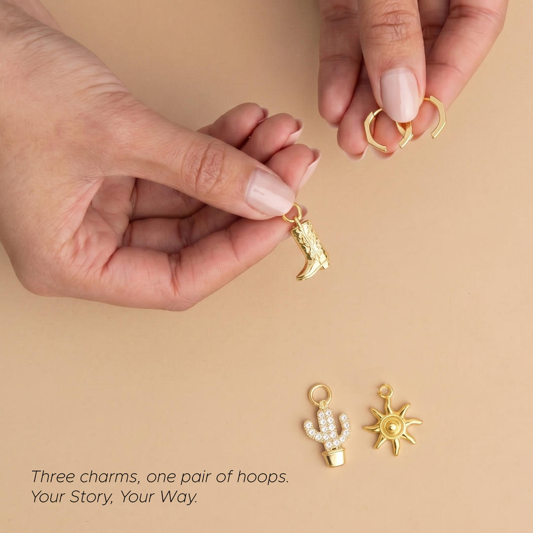 Howdy Honey Charm Earrings Set Gold