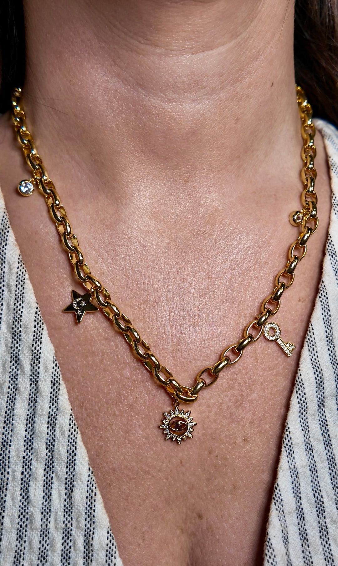 Helene Charm Necklace Gold White CZ Ruby CZ