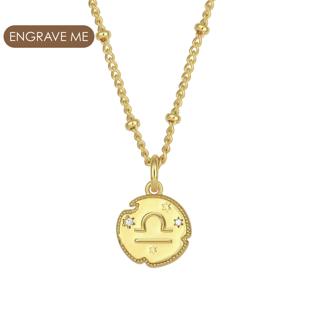 Libra Zodiac Pendant Necklace Gold