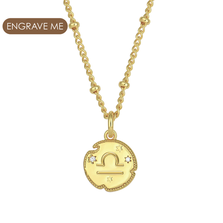 Libra Zodiac Pendant Necklace Gold