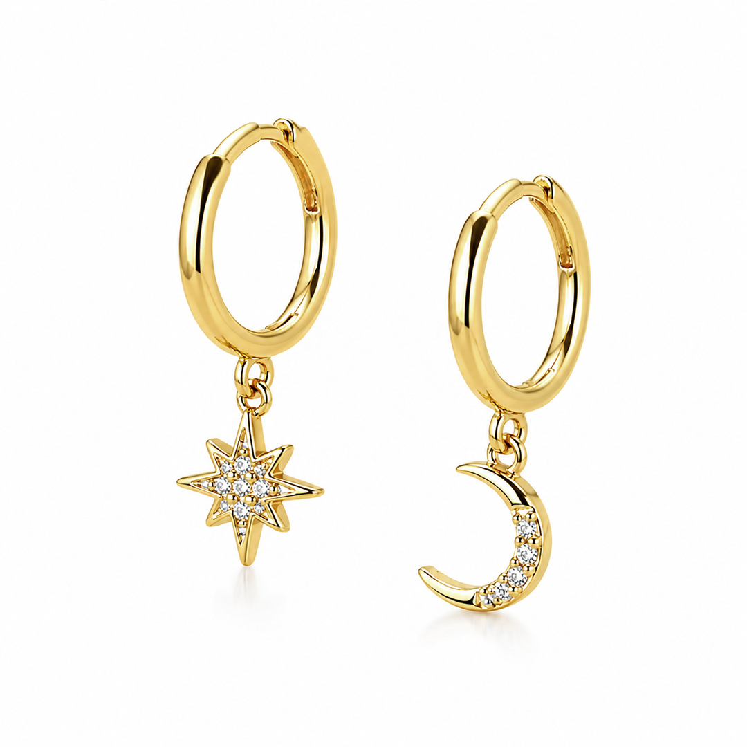 Moon & Star Huggie Earrings Gold