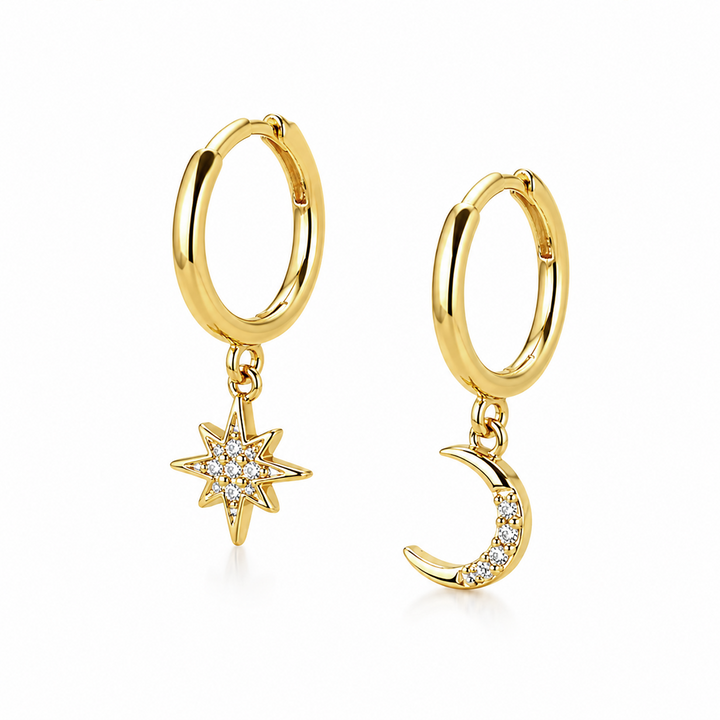 Moon & Star Huggie Earrings Gold