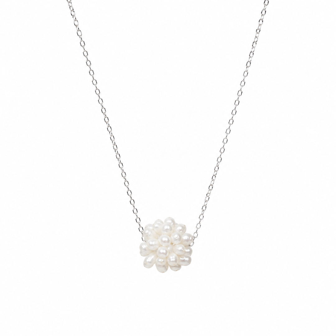 Pearl Cluster Necklace Silver