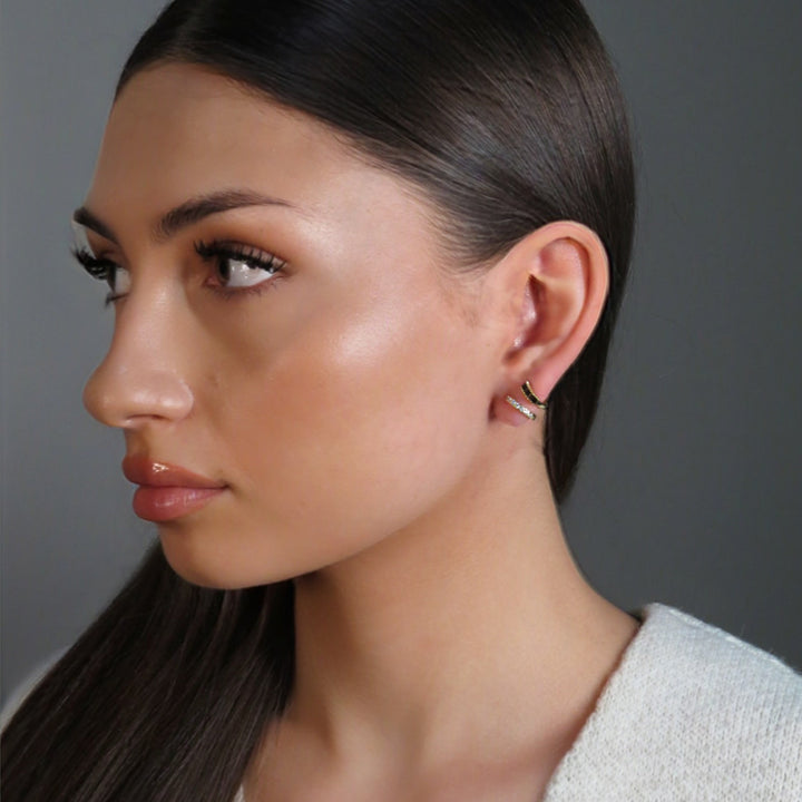 Black Crystal Baguette Huggie Earrings
