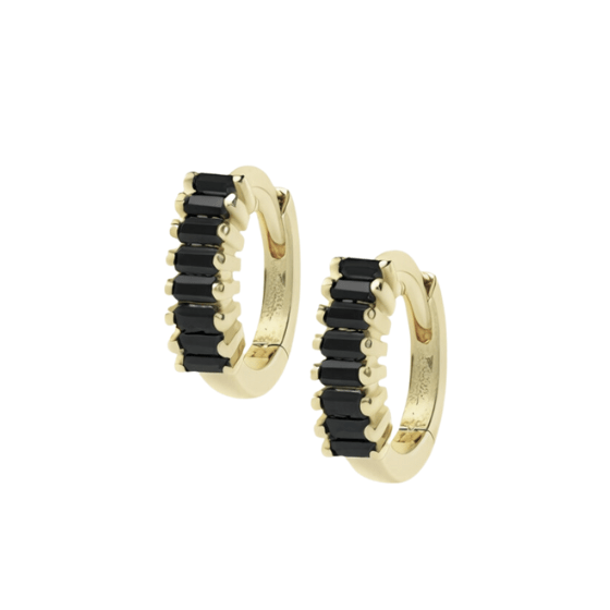 Black Crystal Baguette Huggie Earrings