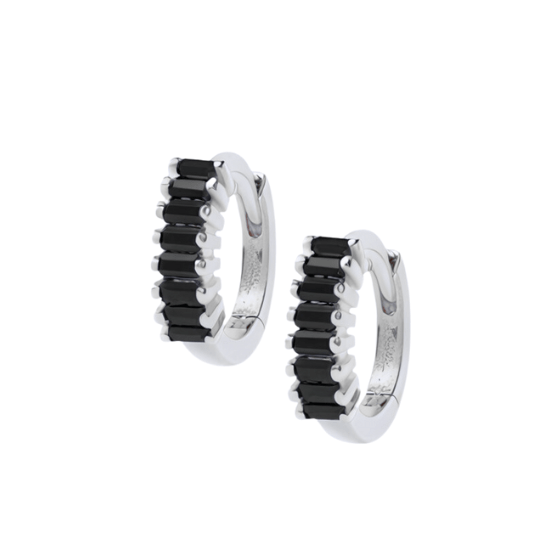 Black Crystal Baguette Huggie Earrings