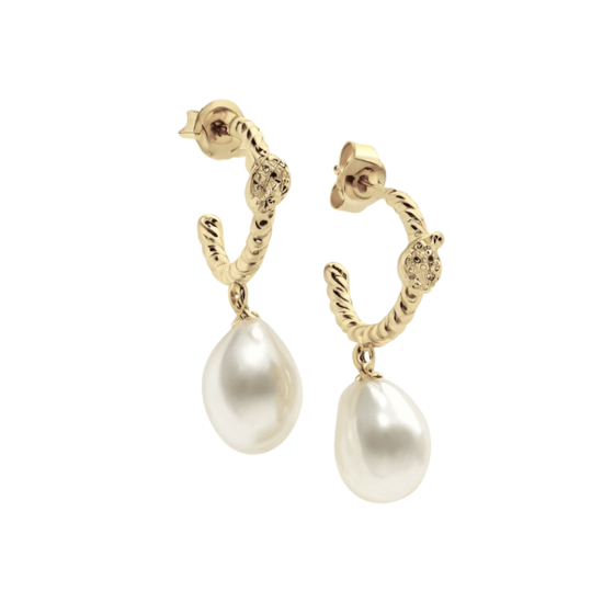 Lena Hoop Earrings Drop Pearl Gold