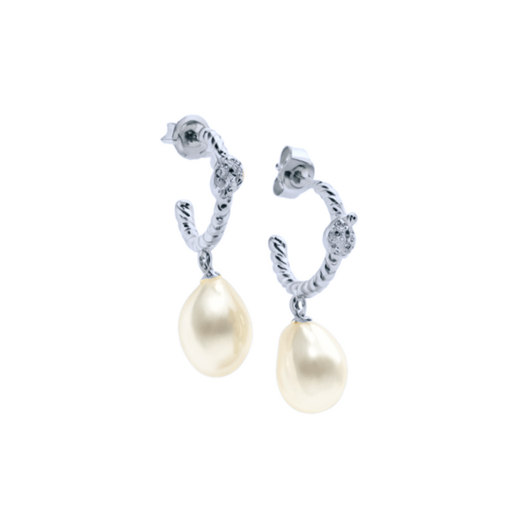 Lena Hoop Earrings Drop Pearl Silver