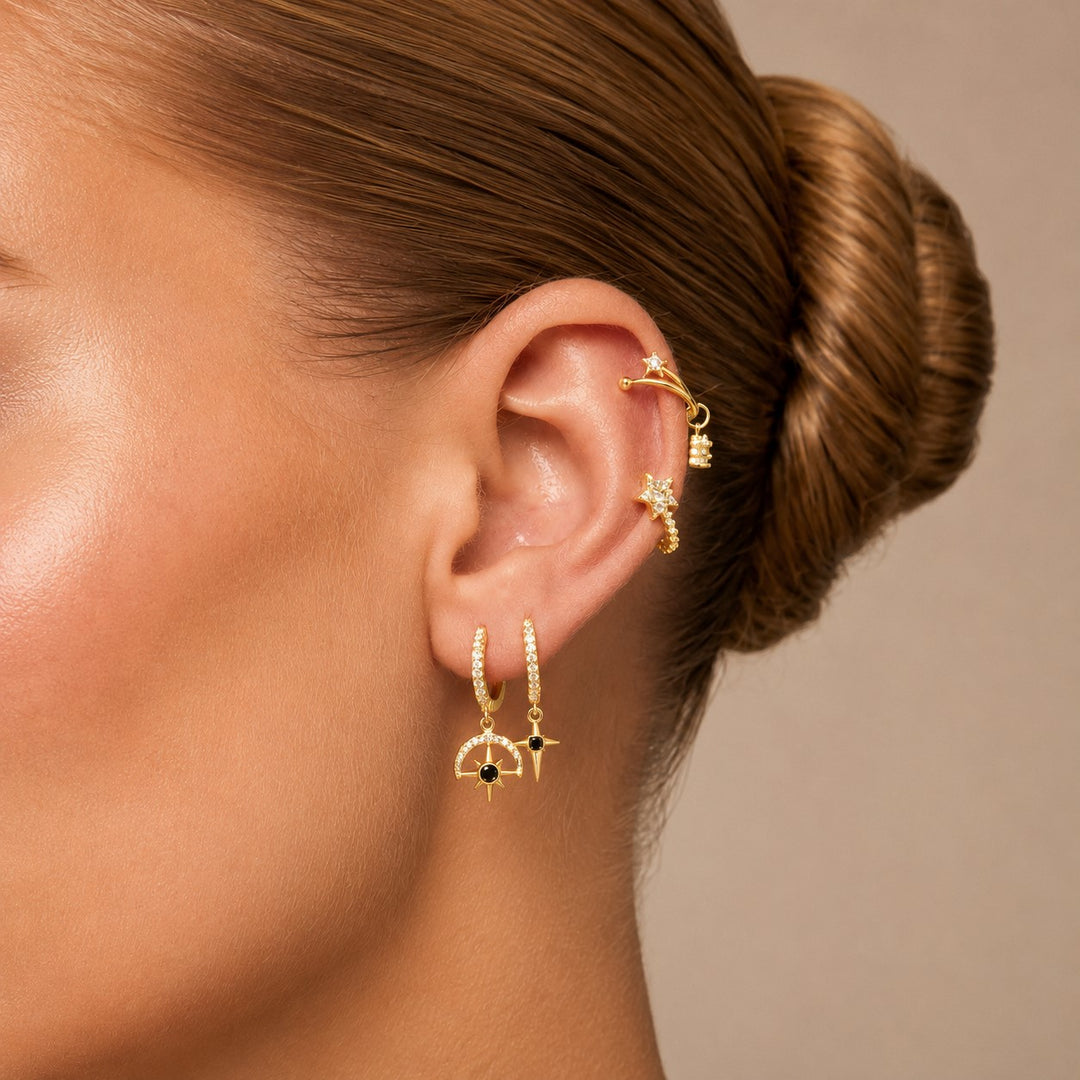 Black Stargaze Earring Stack in Gold