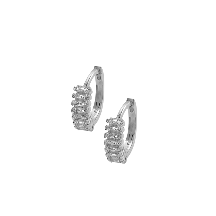 Baguette Huggie Earrings Silver