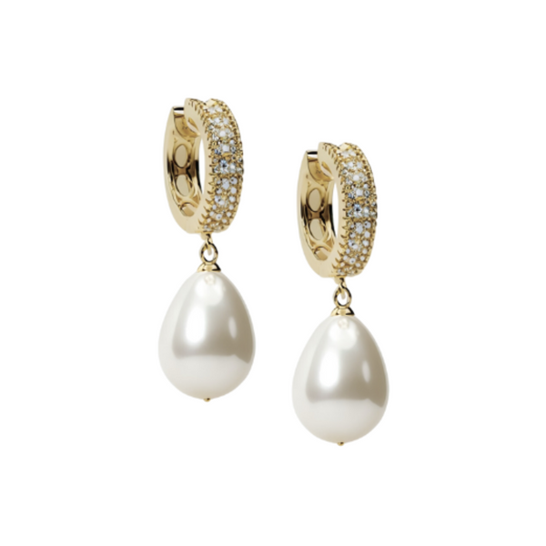 Alexandra Hoop Earrings With Drop Pearl Gold