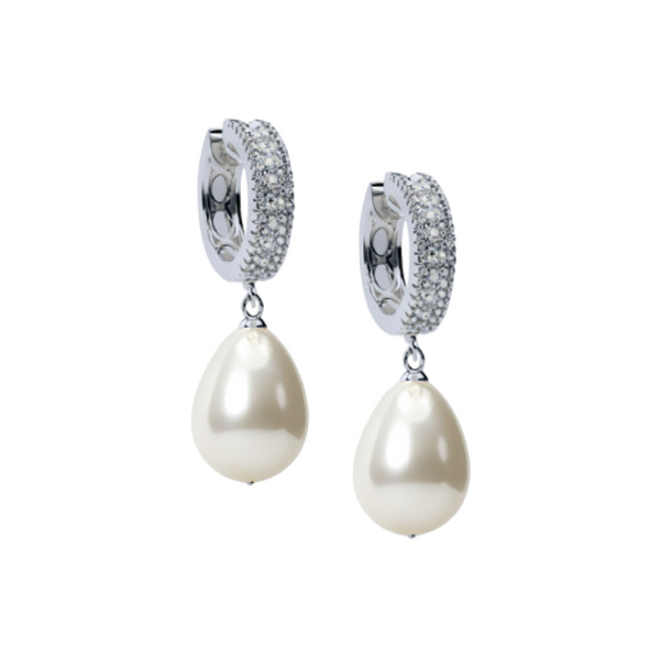 Alexandra Hoop Earrings With Drop Pearl Silver