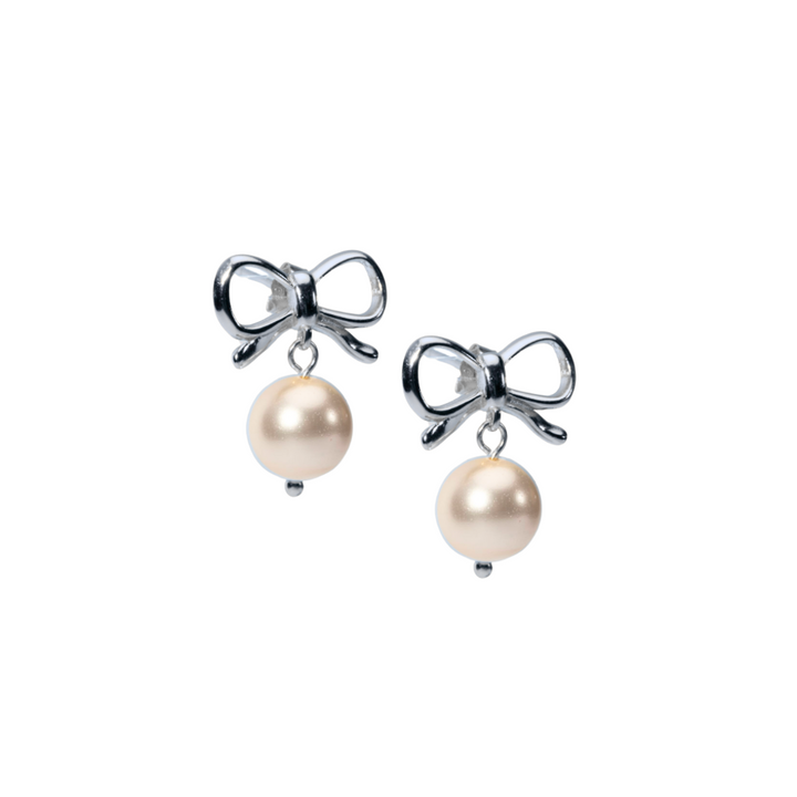 Bow Pearl Stud Earrings Silver