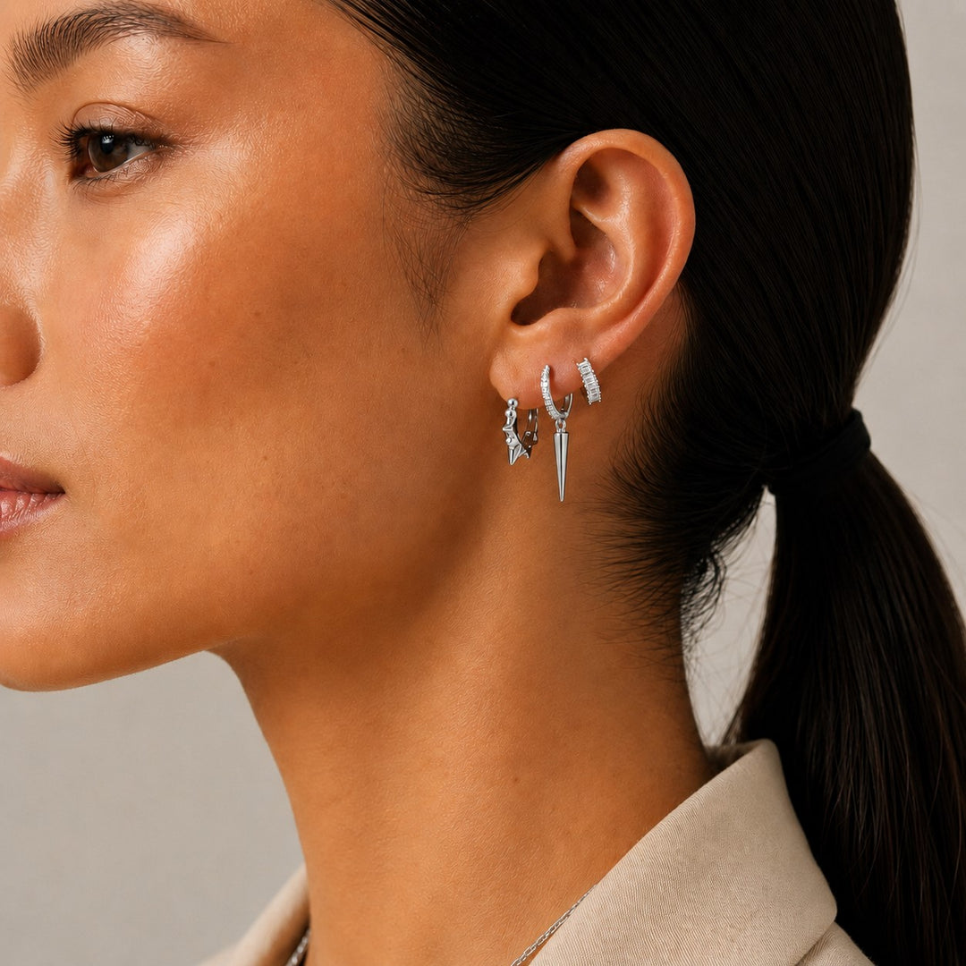 Baguette Huggie Earrings Silver
