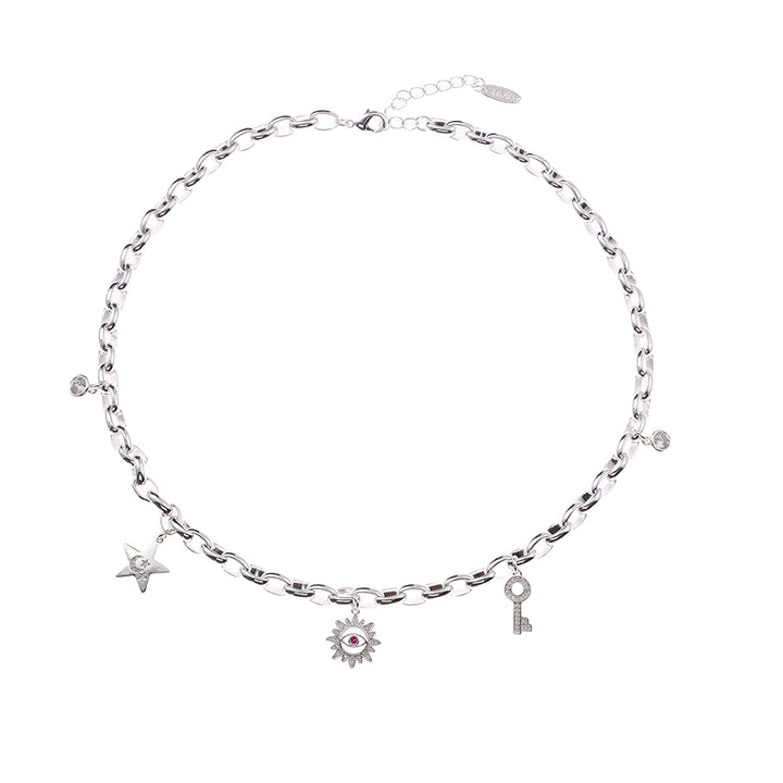 Helene Charm Necklace Silver White CZ Ruby CZ