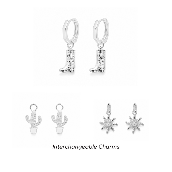 Howdy Honey Charm Earrings Set Silver
