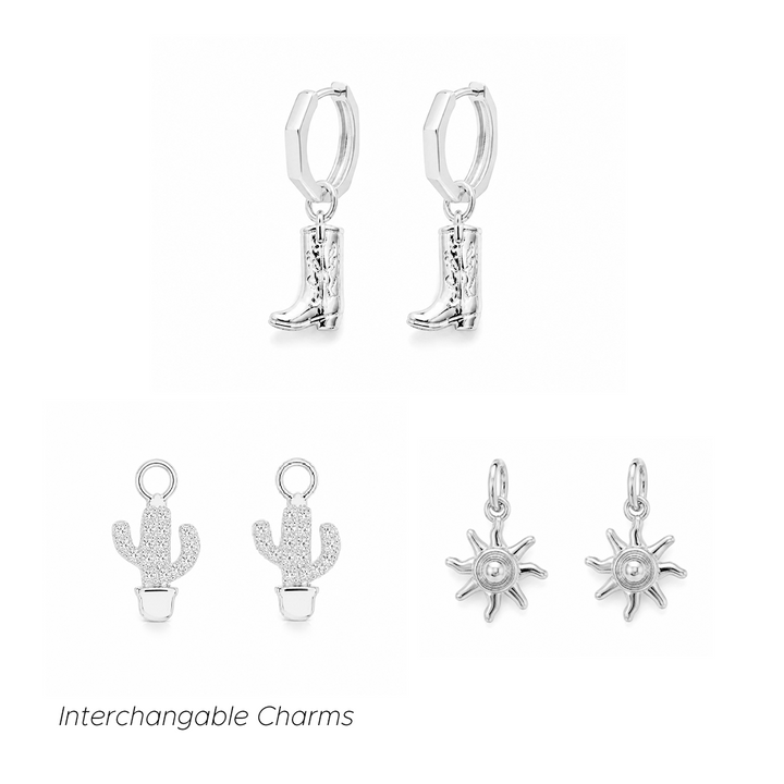 Howdy Honey Charm Earrings Set Silver