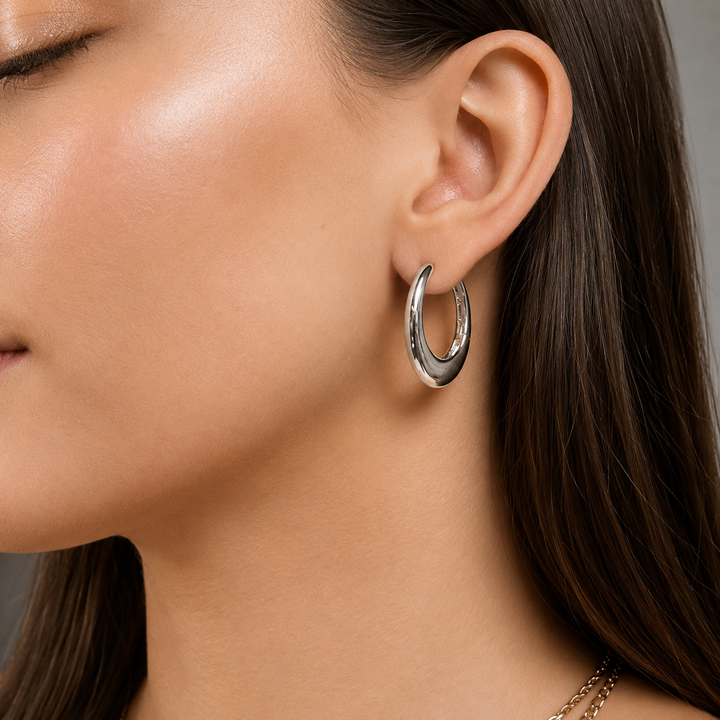 Remy Oval Hoop Earrings Silver