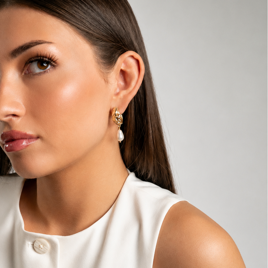 Julie Pearl Drop Earrings Gold