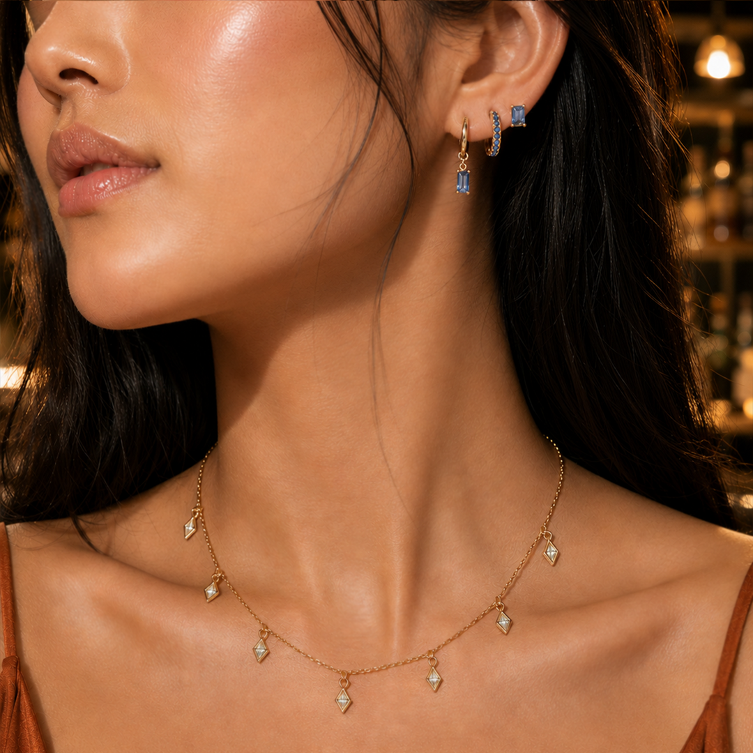 Blue Earring Stack in Gold