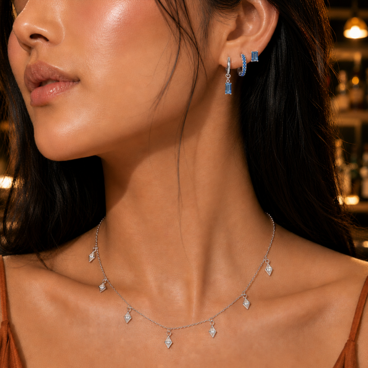 Blue Earring Stack in Silver