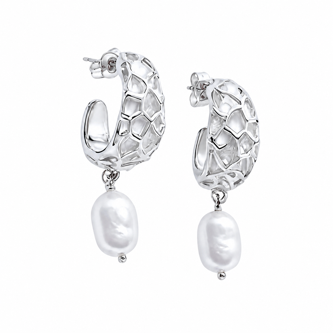 Julie Pearl Drop Earrings Silver