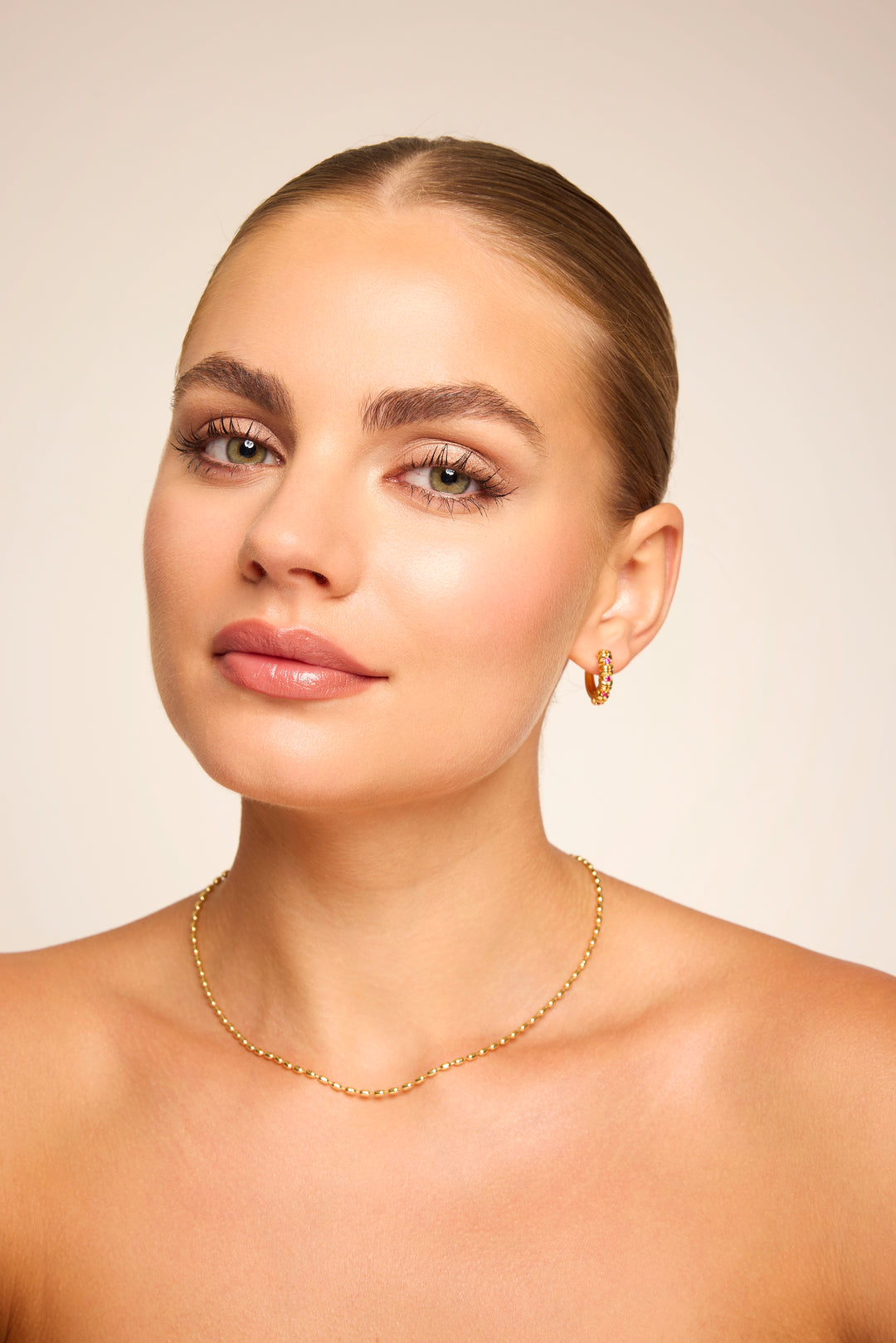 Amelia Pink Huggie in Gold