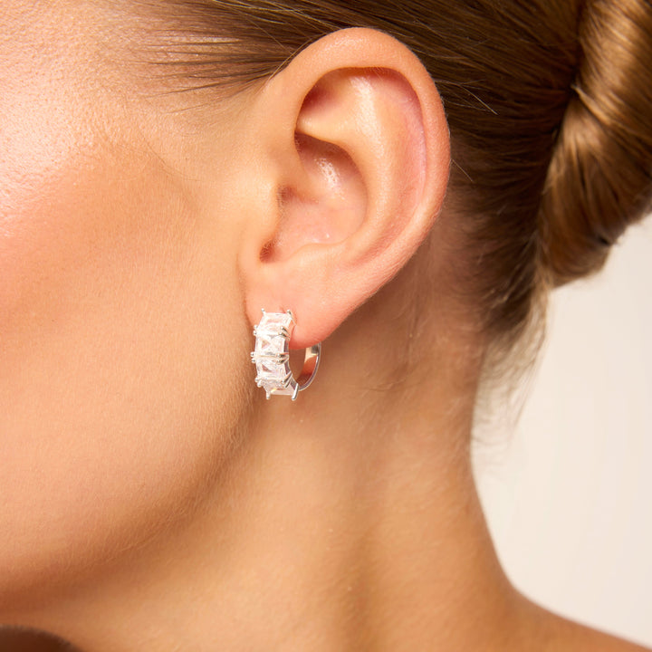 Sofia Crystal Hoop Earrings Silver