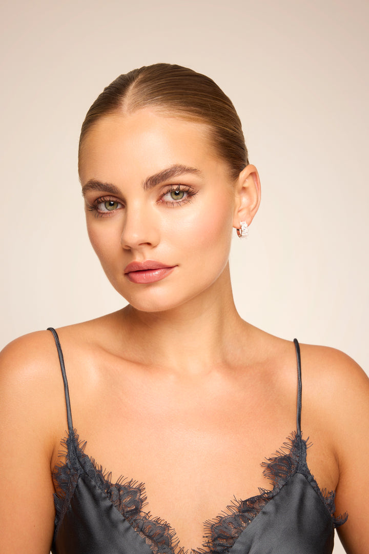 Sofia Crystal Hoop Earrings Silver