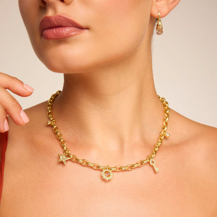 Helene Charm Necklace Gold White CZ Ruby CZ