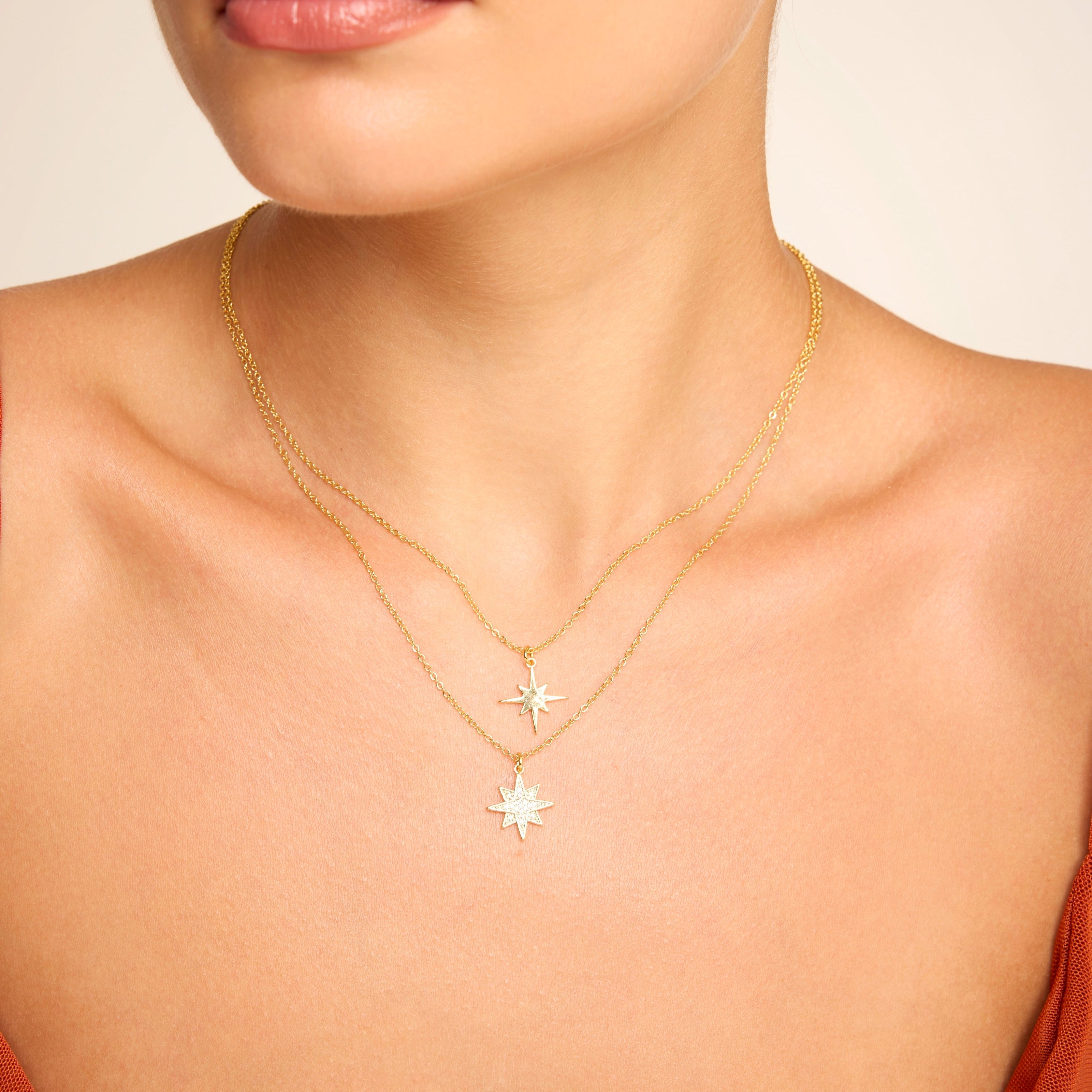 Aster Gold Necklace | Celestial Double Star Pendant Necklace