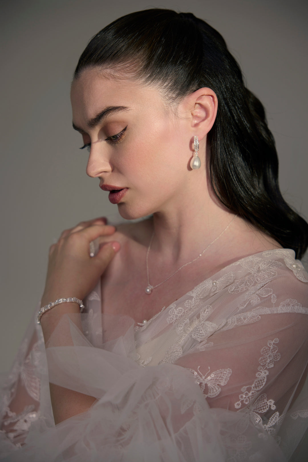 Alexandra Hoop Earrings With Drop Pearl Silver