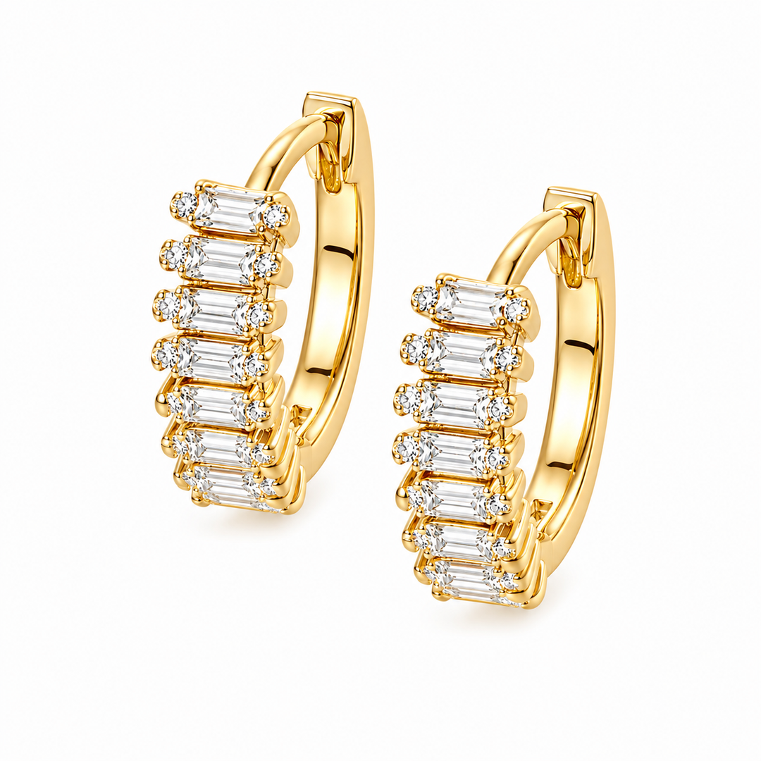 Baguette Huggie Earrings Gold