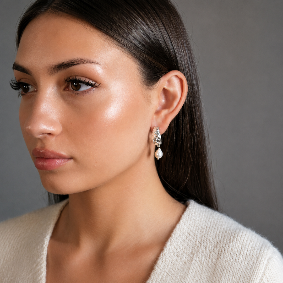 Julie Pearl Drop Earrings Silver
