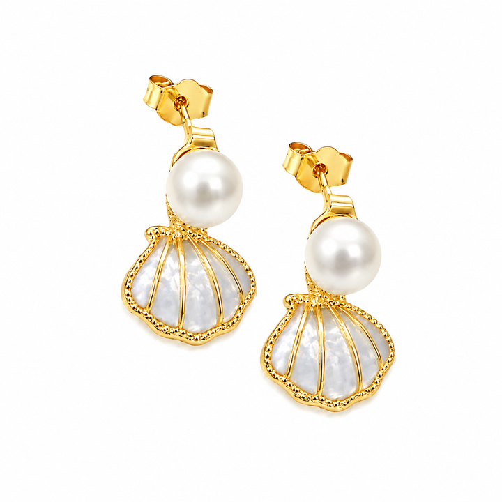 Pearl Shell Drop Earrings Gold