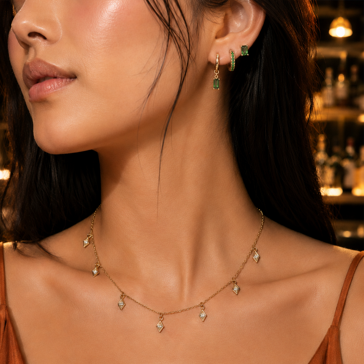 Green Earring Stack in Gold