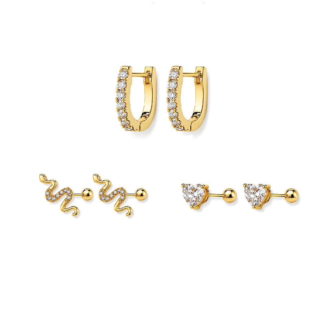Snake Earring Stack in Gold
